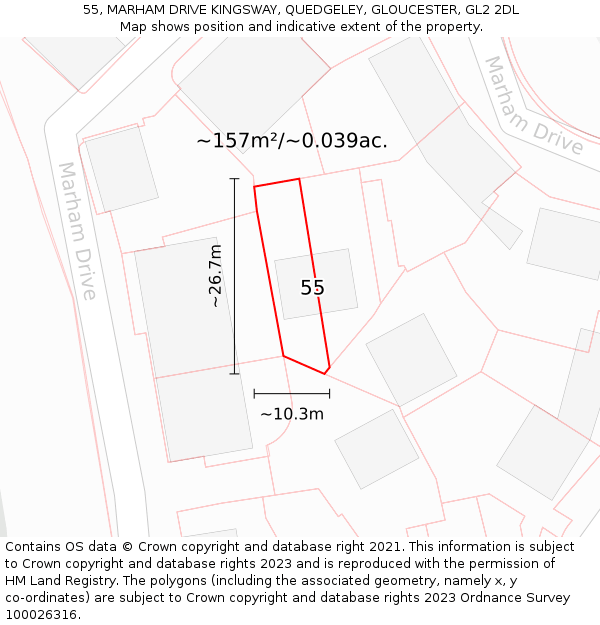 55, MARHAM DRIVE KINGSWAY, QUEDGELEY, GLOUCESTER, GL2 2DL: Plot and title map