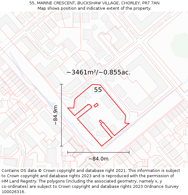 55, MARINE CRESCENT, BUCKSHAW VILLAGE, CHORLEY, PR7 7AN: Plot and title map