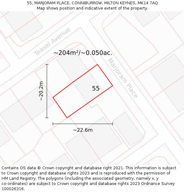 55, MARJORAM PLACE, CONNIBURROW, MILTON KEYNES, MK14 7AQ: Plot and title map