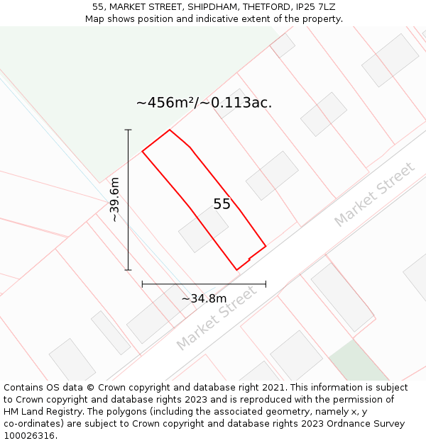 55, MARKET STREET, SHIPDHAM, THETFORD, IP25 7LZ: Plot and title map