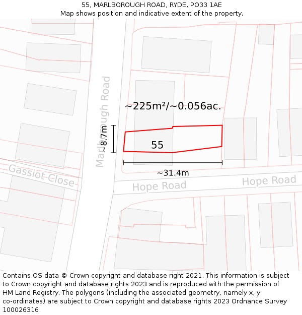 55, MARLBOROUGH ROAD, RYDE, PO33 1AE: Plot and title map