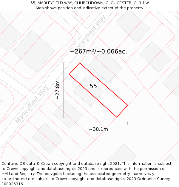 55, MARLEYFIELD WAY, CHURCHDOWN, GLOUCESTER, GL3 1JW: Plot and title map