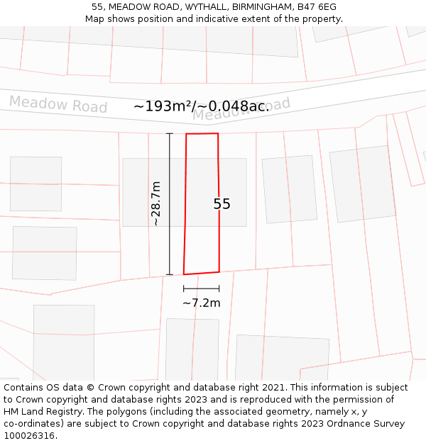 55, MEADOW ROAD, WYTHALL, BIRMINGHAM, B47 6EG: Plot and title map
