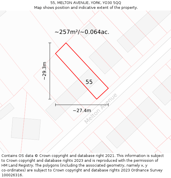 55, MELTON AVENUE, YORK, YO30 5QQ: Plot and title map