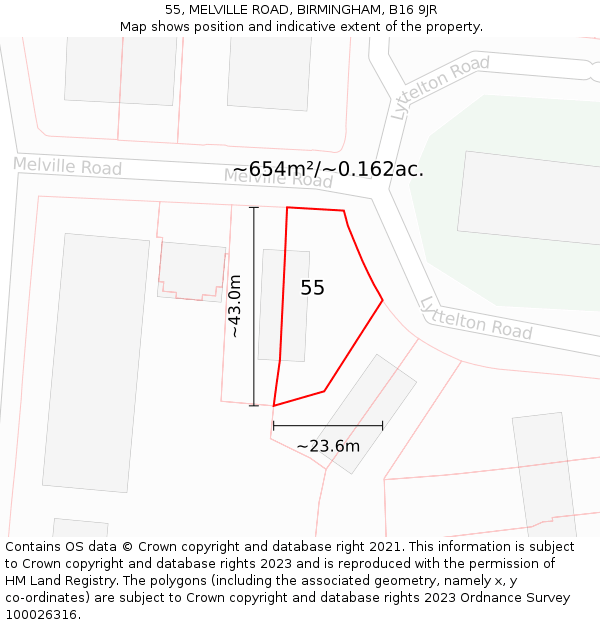 55, MELVILLE ROAD, BIRMINGHAM, B16 9JR: Plot and title map