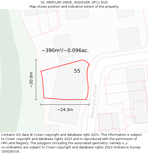 55, MERCURY DRIVE, ANDOVER, SP11 6UD: Plot and title map