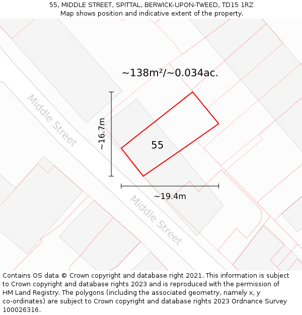 55, MIDDLE STREET, SPITTAL, BERWICK-UPON-TWEED, TD15 1RZ: Plot and title map