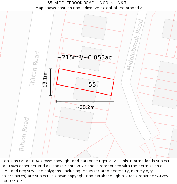 55, MIDDLEBROOK ROAD, LINCOLN, LN6 7JU: Plot and title map