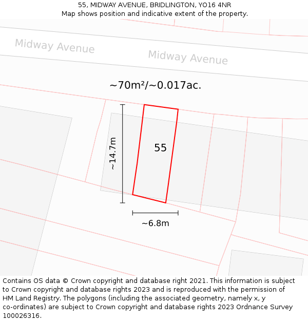 55, MIDWAY AVENUE, BRIDLINGTON, YO16 4NR: Plot and title map