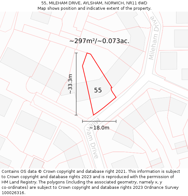 55, MILEHAM DRIVE, AYLSHAM, NORWICH, NR11 6WD: Plot and title map