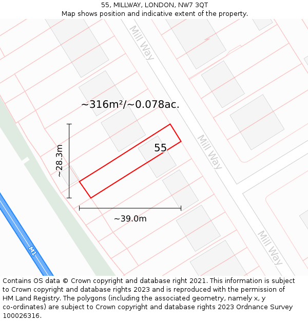 55, MILLWAY, LONDON, NW7 3QT: Plot and title map