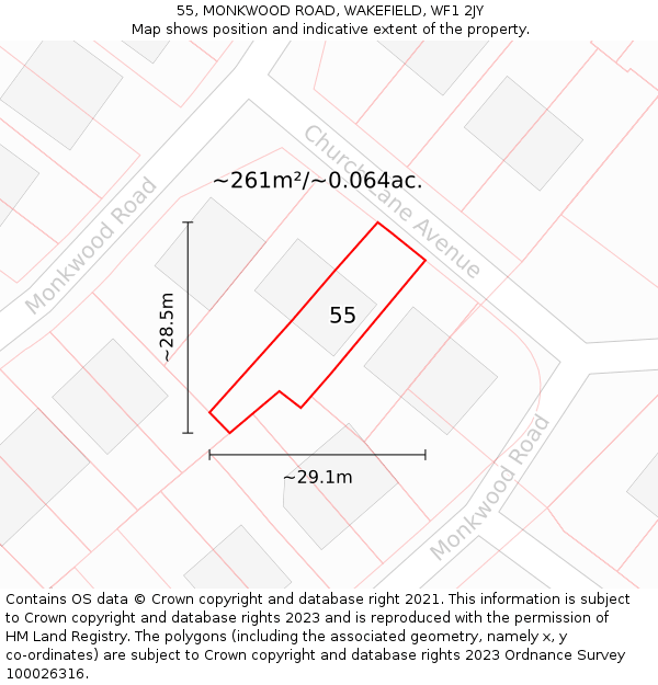 55, MONKWOOD ROAD, WAKEFIELD, WF1 2JY: Plot and title map