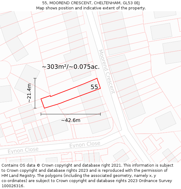 55, MOOREND CRESCENT, CHELTENHAM, GL53 0EJ: Plot and title map