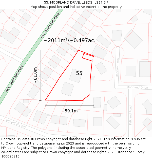 55, MOORLAND DRIVE, LEEDS, LS17 6JP: Plot and title map