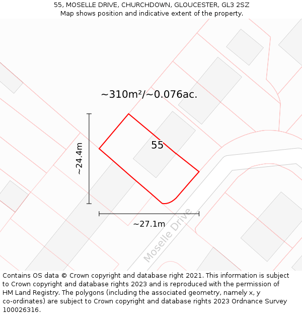 55, MOSELLE DRIVE, CHURCHDOWN, GLOUCESTER, GL3 2SZ: Plot and title map