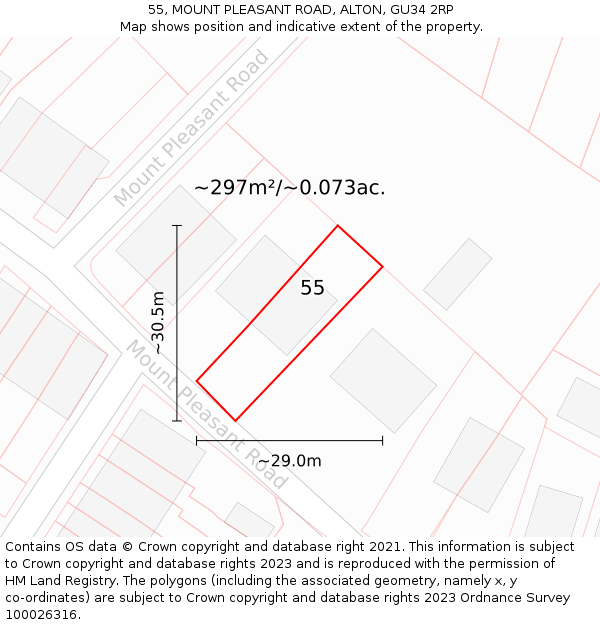55, MOUNT PLEASANT ROAD, ALTON, GU34 2RP: Plot and title map