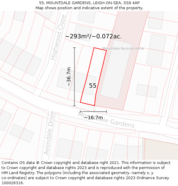 55, MOUNTDALE GARDENS, LEIGH-ON-SEA, SS9 4AP: Plot and title map