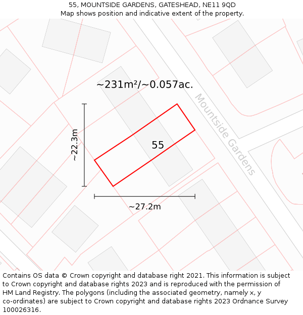 55, MOUNTSIDE GARDENS, GATESHEAD, NE11 9QD: Plot and title map