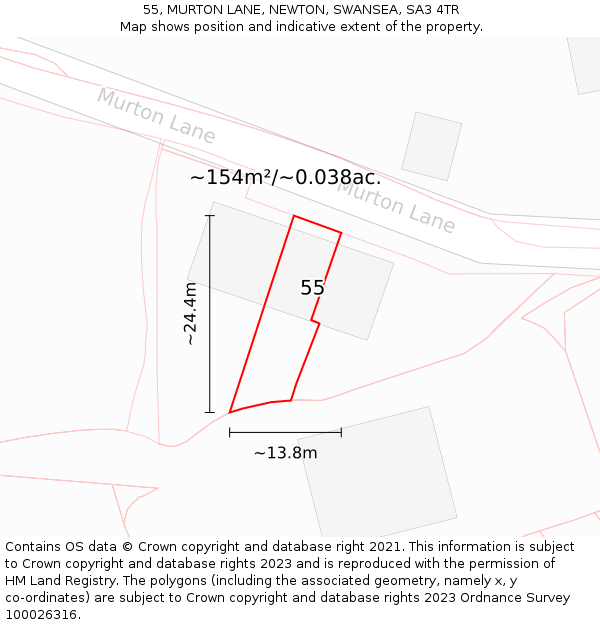 55, MURTON LANE, NEWTON, SWANSEA, SA3 4TR: Plot and title map