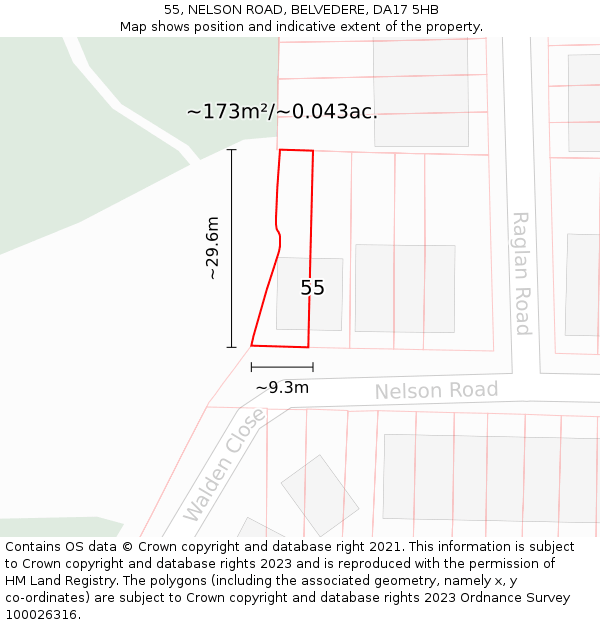 55, NELSON ROAD, BELVEDERE, DA17 5HB: Plot and title map