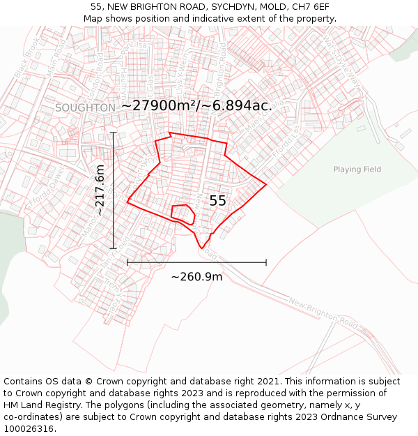55, NEW BRIGHTON ROAD, SYCHDYN, MOLD, CH7 6EF: Plot and title map