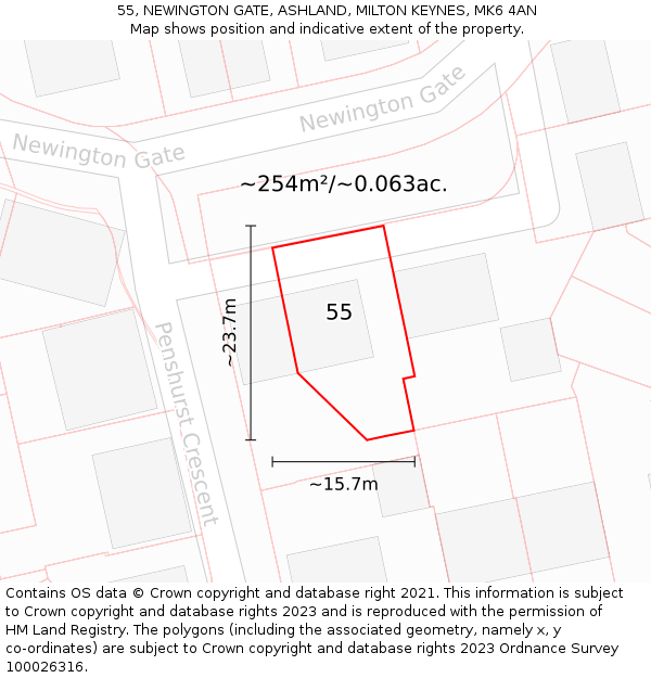 55, NEWINGTON GATE, ASHLAND, MILTON KEYNES, MK6 4AN: Plot and title map