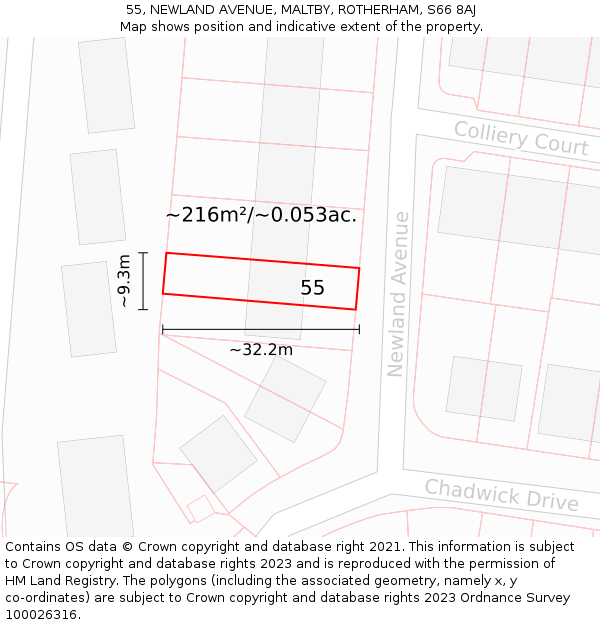 55, NEWLAND AVENUE, MALTBY, ROTHERHAM, S66 8AJ: Plot and title map