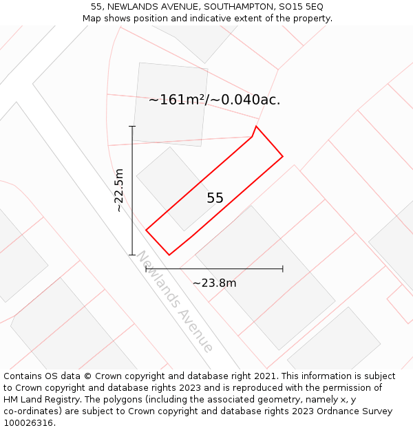 55, NEWLANDS AVENUE, SOUTHAMPTON, SO15 5EQ: Plot and title map