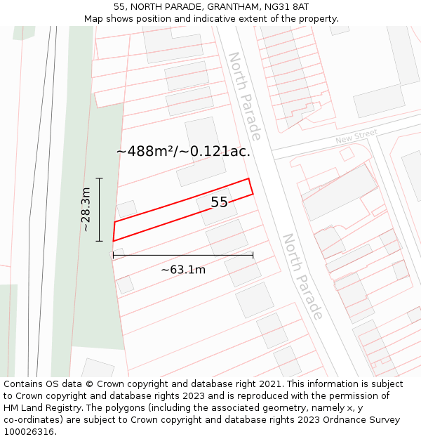 55, NORTH PARADE, GRANTHAM, NG31 8AT: Plot and title map