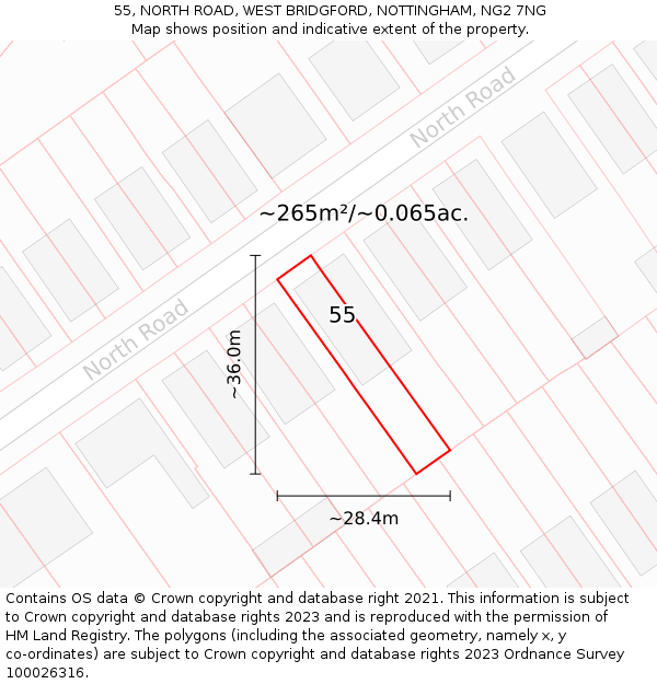 55, NORTH ROAD, WEST BRIDGFORD, NOTTINGHAM, NG2 7NG: Plot and title map