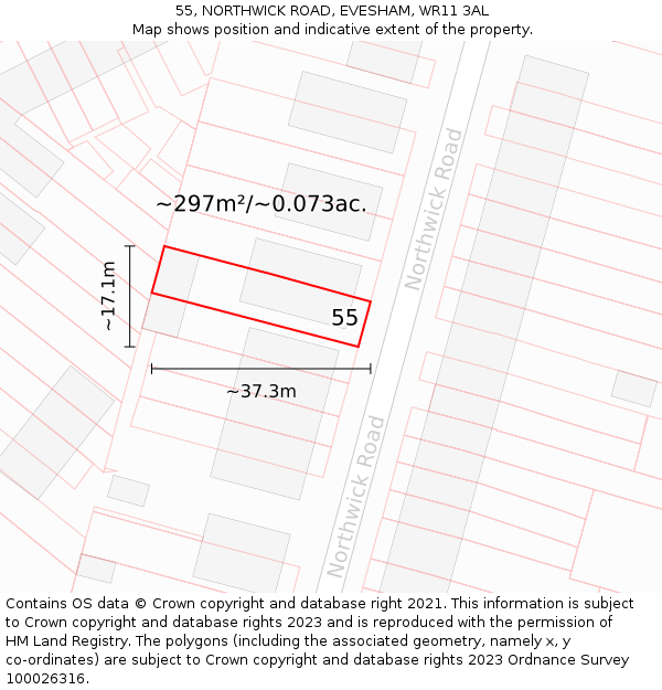 55, NORTHWICK ROAD, EVESHAM, WR11 3AL: Plot and title map