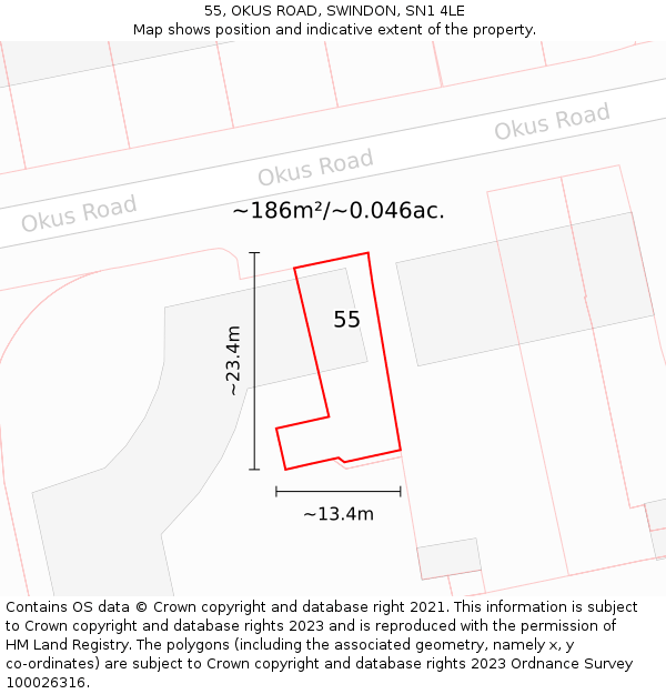 55, OKUS ROAD, SWINDON, SN1 4LE: Plot and title map