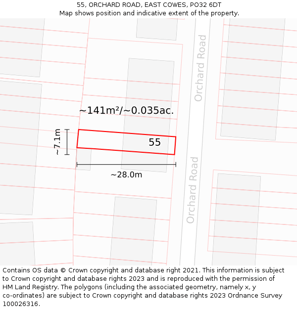 55, ORCHARD ROAD, EAST COWES, PO32 6DT: Plot and title map