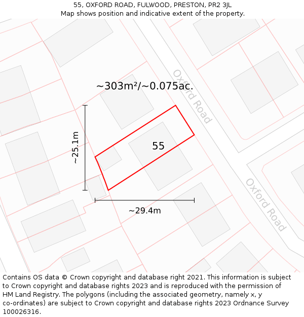 55, OXFORD ROAD, FULWOOD, PRESTON, PR2 3JL: Plot and title map