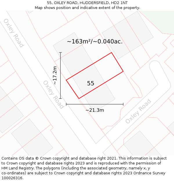 55, OXLEY ROAD, HUDDERSFIELD, HD2 1NT: Plot and title map