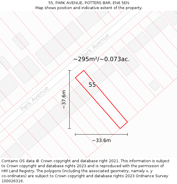 55, PARK AVENUE, POTTERS BAR, EN6 5EN: Plot and title map