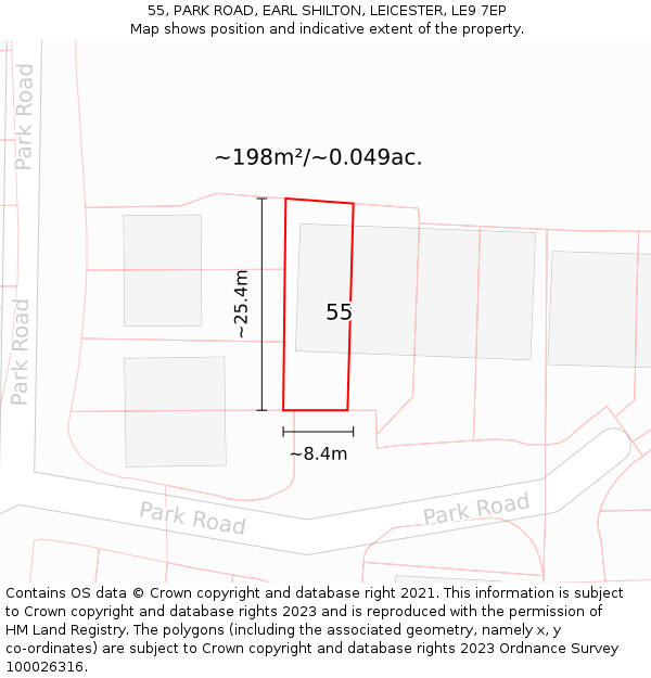 55, PARK ROAD, EARL SHILTON, LEICESTER, LE9 7EP: Plot and title map