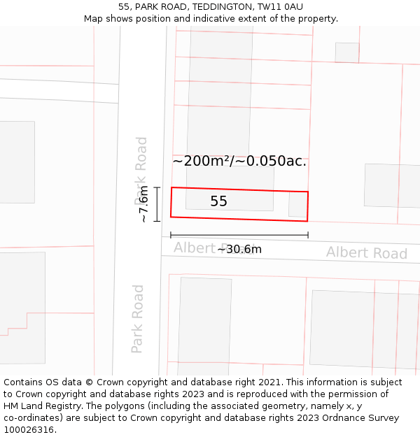 55, PARK ROAD, TEDDINGTON, TW11 0AU: Plot and title map