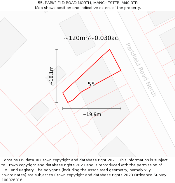 55, PARKFIELD ROAD NORTH, MANCHESTER, M40 3TB: Plot and title map