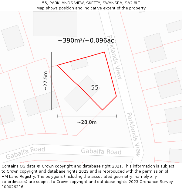 55, PARKLANDS VIEW, SKETTY, SWANSEA, SA2 8LT: Plot and title map