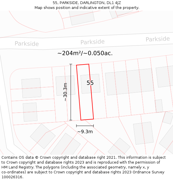 55, PARKSIDE, DARLINGTON, DL1 4JZ: Plot and title map