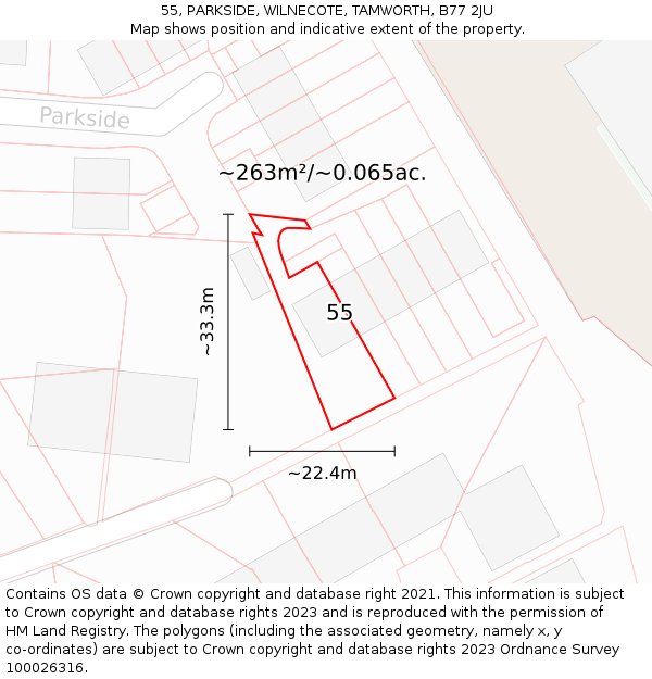 55, PARKSIDE, WILNECOTE, TAMWORTH, B77 2JU: Plot and title map