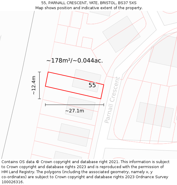 55, PARNALL CRESCENT, YATE, BRISTOL, BS37 5XS: Plot and title map