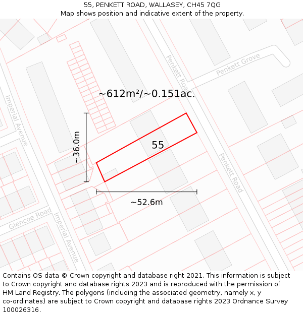 55, PENKETT ROAD, WALLASEY, CH45 7QG: Plot and title map