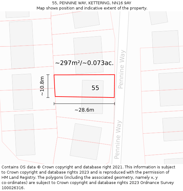 55, PENNINE WAY, KETTERING, NN16 9AY: Plot and title map