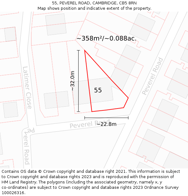 55, PEVEREL ROAD, CAMBRIDGE, CB5 8RN: Plot and title map