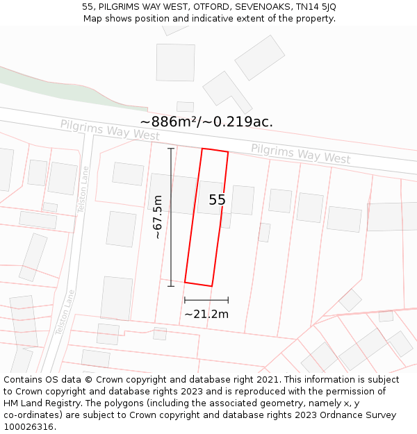 55, PILGRIMS WAY WEST, OTFORD, SEVENOAKS, TN14 5JQ: Plot and title map
