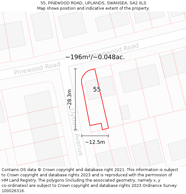 55, PINEWOOD ROAD, UPLANDS, SWANSEA, SA2 0LS: Plot and title map