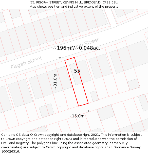 55, PISGAH STREET, KENFIG HILL, BRIDGEND, CF33 6BU: Plot and title map