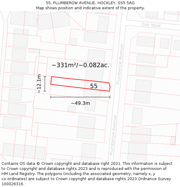 55, PLUMBEROW AVENUE, HOCKLEY, SS5 5AG: Plot and title map